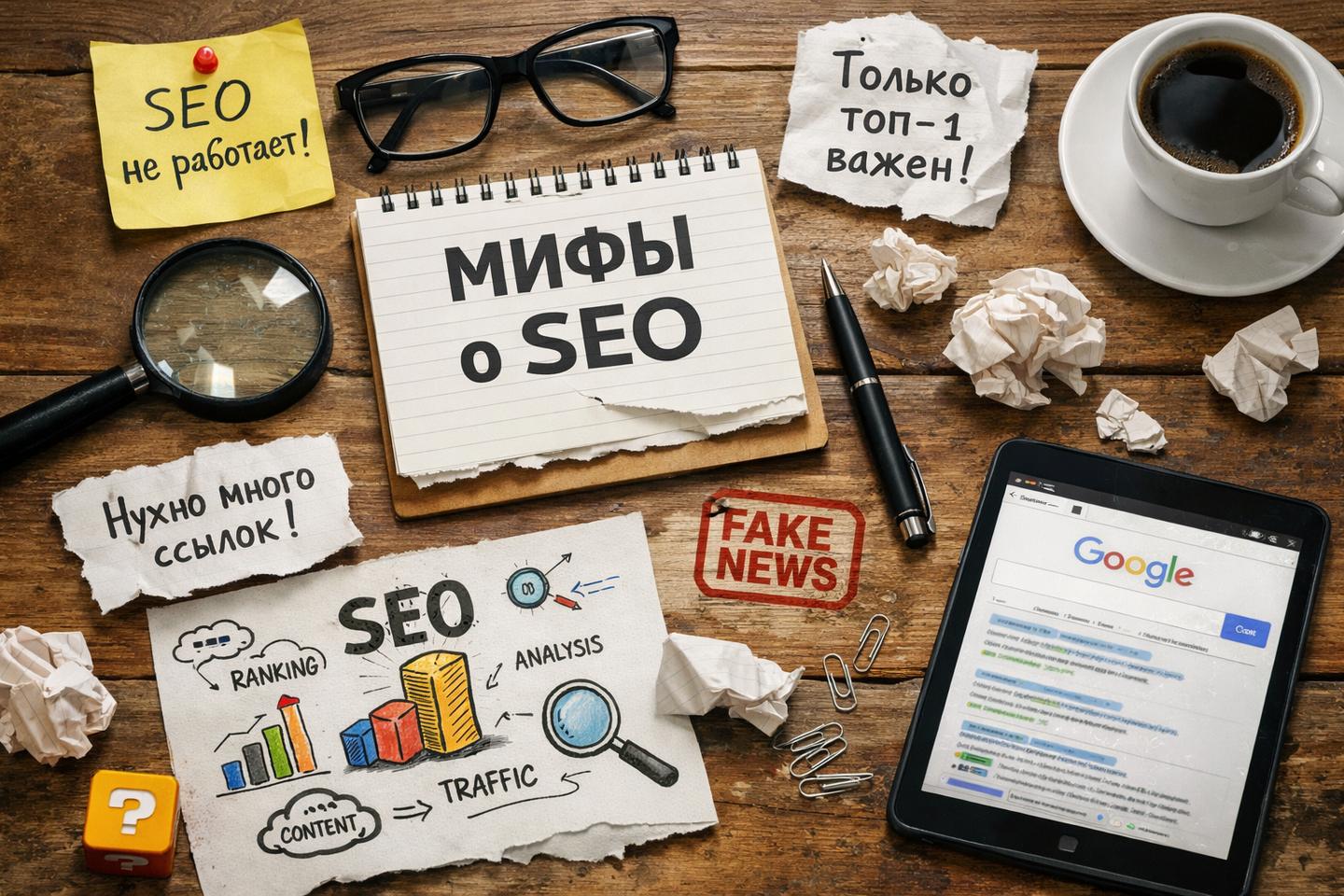 Обложка статьи: Ложные представления о SEO: что стоит за мифами
